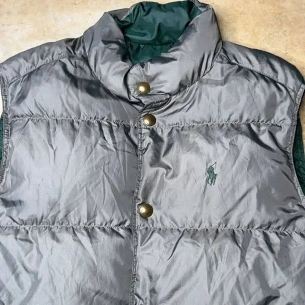 Vintage 90s Polo Ralph Lauren Puffer Vest Green Reversible Down Mens Size m
